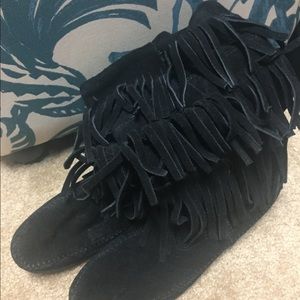 Black Moccasin boots with fringe